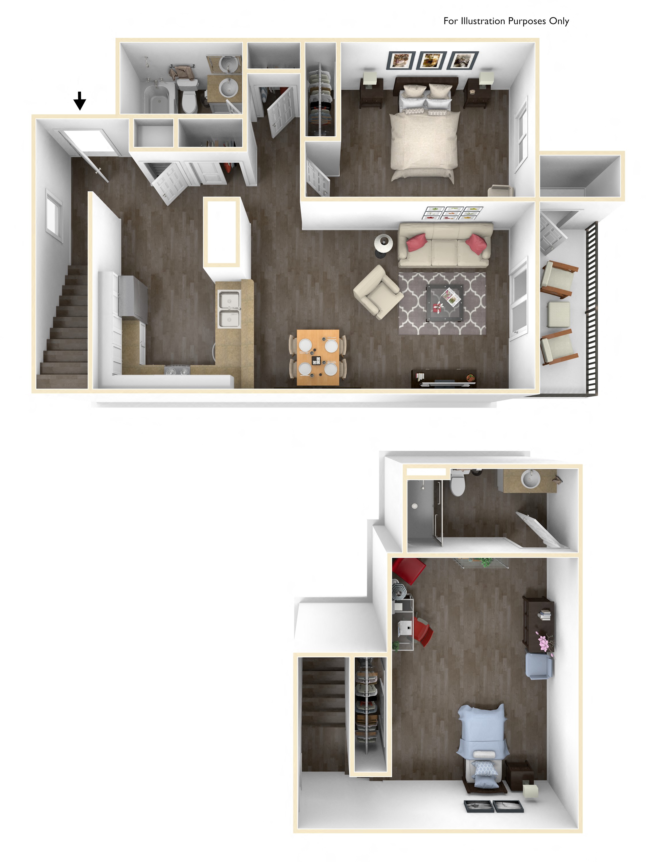 Floor plan for 2 beds, 2 baths, 845 sqft